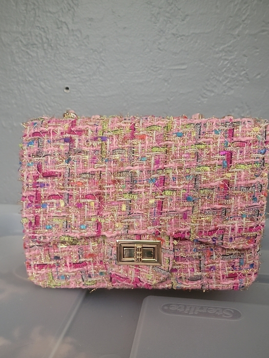 Handbags - Pink Tweed Chain Shoulder Bag